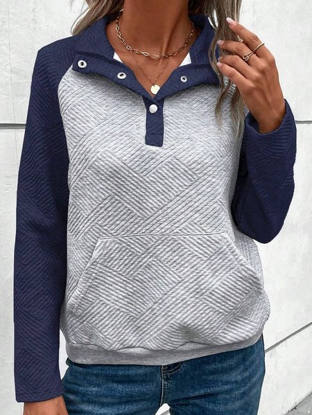 

Buckle Casual Loose Color Block Sweatshirt, Gray, Hoodies & Sweatshirts