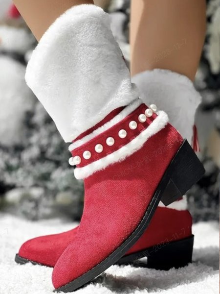 

Suede Plain Autumn Riding Boots, Red, Boots