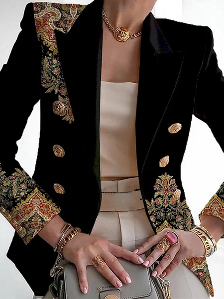 

Urban Lapel Collar Floral Print Regular Fit Blazer, Black, Blazers