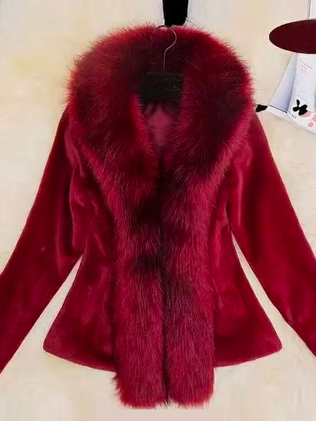 

Women's Winter Faux Fur Coat, Wine red, Coats