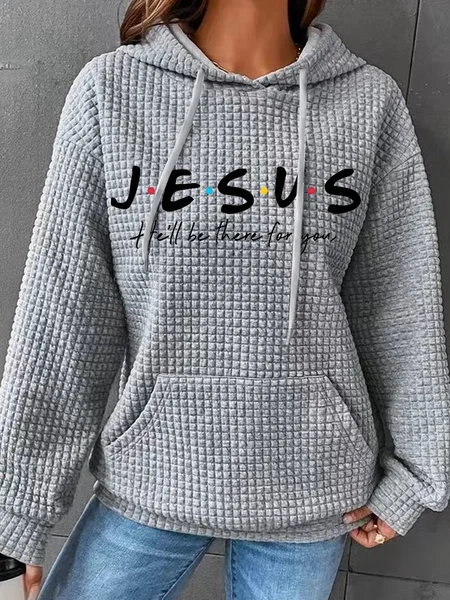 

Women'S Jesus He Will Be There For You Printed Loose Casual Hoodie, Gray, Hoodies&Sweatshirts