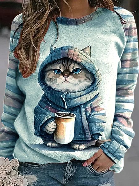 

Plus size Casual Cat Loose Sweatshirt, Blue, Hoodies&Sweatshirts