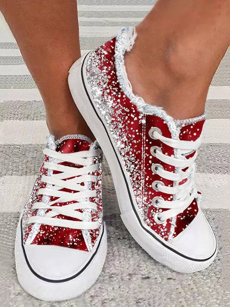 

Casual Imitation Sequins Printed Ombre Fringe Canvas Shoes, As picture, Sneakers