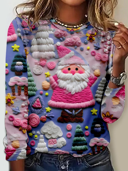 

3D Digital Print Pink Santa Claus Pattern Regular Fit Casual Long Sleeve Print Shirt, Purple, Sweatshirts & Hoodies