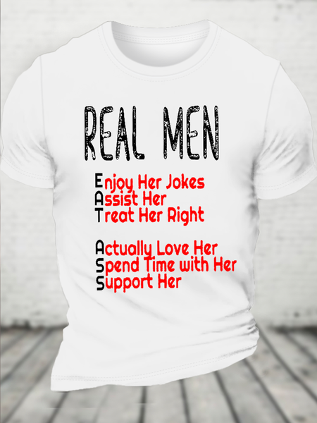

Cotton Real Men Eat Ass Funny Casual Crew Neck Text Letters T-Shirt, White, T-shirts