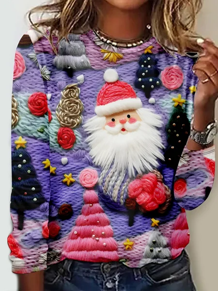 

Pink Santa Claus Crew Neck Regular Fit Casual Long Sleeve Shirt, Purple, Long sleeves