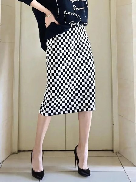 

Black And White Colorblock Elegant Skirt, Black-white, Skirts