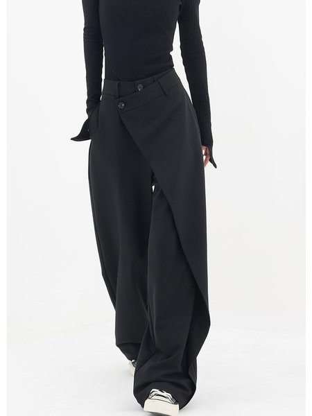 

JFN Street Loose Irregular Tailored Pants, Black, Pants