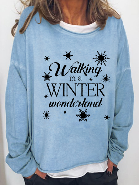 

Women's Walking In A Winter Wonderland Print Snowflake Sweatshirt, Light blue, Hoodies&Sweatshirts