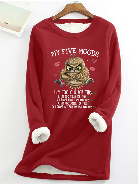 

Women's 5 Five Mood Letters Owl Animal Cotton-Blend Casual Sweatshirt, Red, Hoodies&Sweatshirts