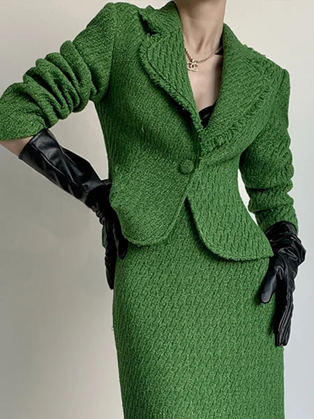 

Plus Size Long Sleeve Urban Plain Regular Fit Blazer, Green, Plus Outerwear