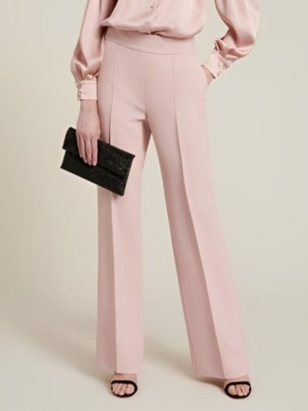 

Elegant Plain Regular Fit Fashion Straight Pants, Pink, Pants