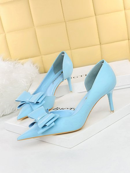 

Women Bowknot Side Cutout Stiletto Heel D'orsay Pumps, Blue, Heels