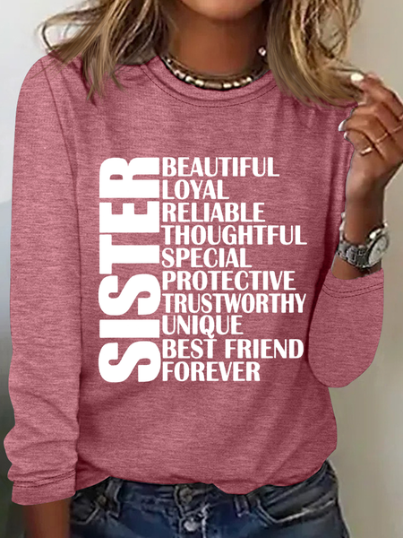 

Funny Sister Simple Cotton-Blend Long Sleeve Shirt, Pink, Long sleeves