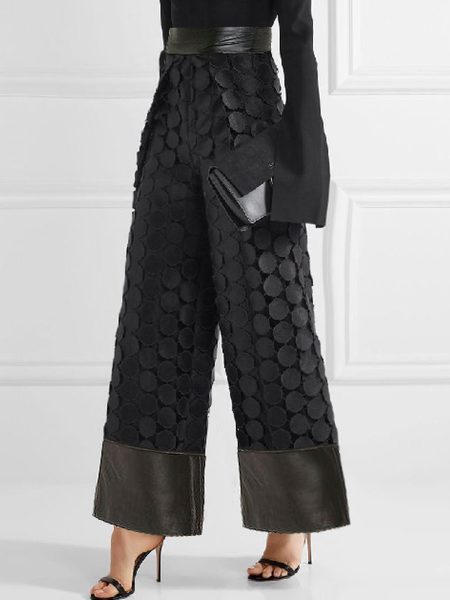 

Loose Lace Urban Plain High Waist Long Pants Straight pants, Black, Pants