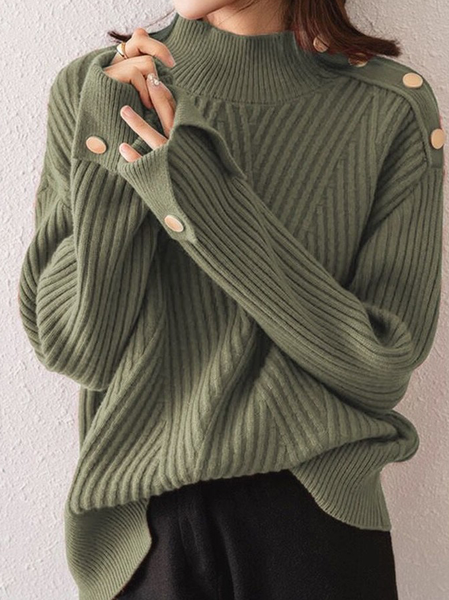 

Casual Crew Neck Plain Loose Sweater, Army green, Sweaters & Cardigans