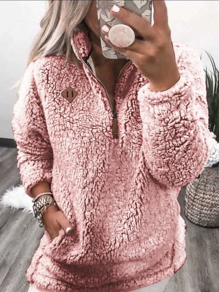 

Casual Fluff/Granular Fleece Fabric V Neck Plain Sweatshirt, Datered, Hoodies & Sweatshirts