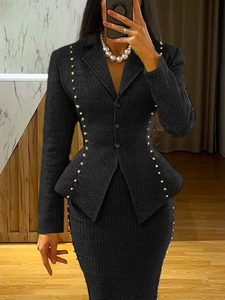 Lapel Collar Elegant Plain Regular Fit Jacket, Black, Jackets