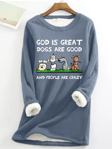 

Women‘s God Is Great Dog Is Good And People Are Crazy Crew Neck Simple Animal Loose Fleece Sweatshirt, Blue, Hoodies&Sweatshirts