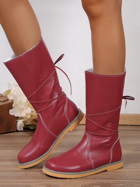 

Comfortable Soft Lightweight Lace Up Chunky Heel Boots Footwear, Red, Boots