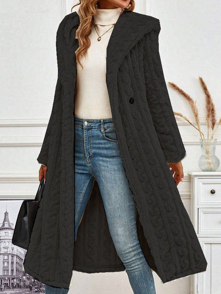 Women's Plain Fleece Loose Teddy Jacket, Black, Coats