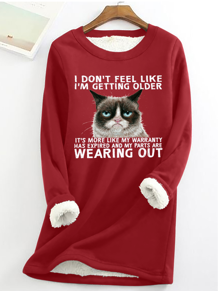 

Women's Funny Qoute Grumpy Cat Cotton-Blend Casual Fleece Sweatshirt, Red, Hoodies & Sweatshirts