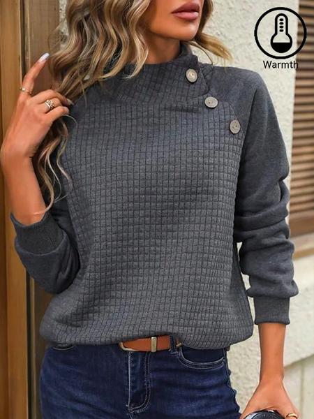 Half Turtleneck Buttoned Casual Sweatshirt, Gray, Hoodies & Sweatshirts