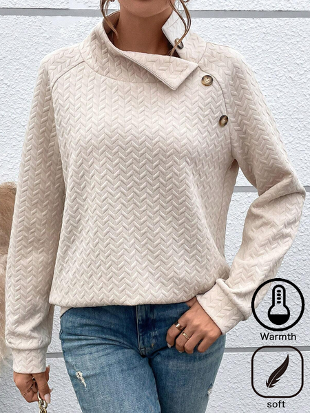 

Turtleneck Casual Buckle Loose Sweatshirt, Apricot, Hoodies & Sweatshirts