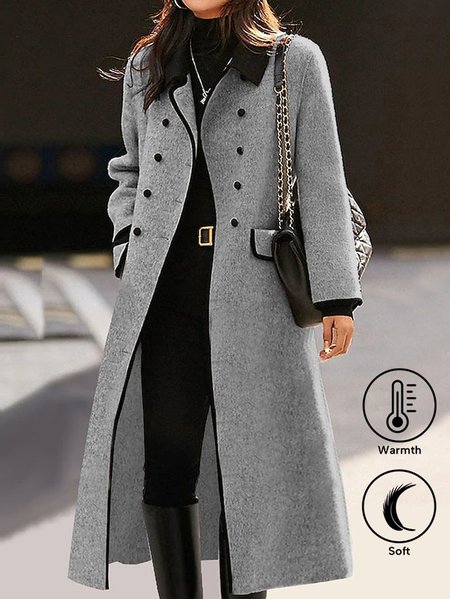 

Plain Pocket Stitching Elegant Shawl Collar Coat, Gray, Trench Coats