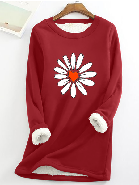 

Casual Daisy Print Fleece Sweatshirt, Red, Hoodies&Sweatshirts