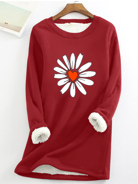 Casual Daisy Print Fleece Sweatshirt