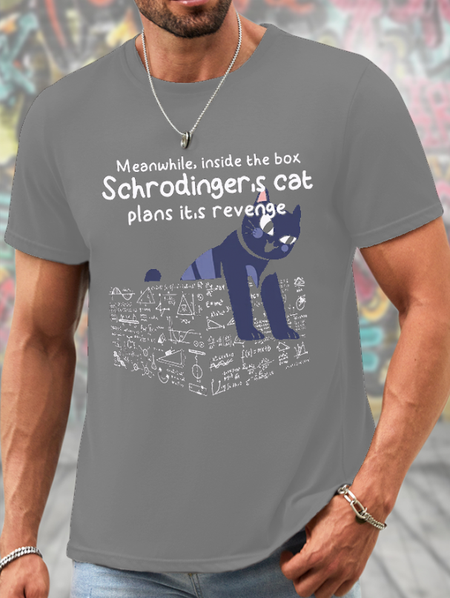 

Men's Schrodinger's Cat Funny Cotton Crew Neck Casual T-Shirt, Deep gray, T-shirts