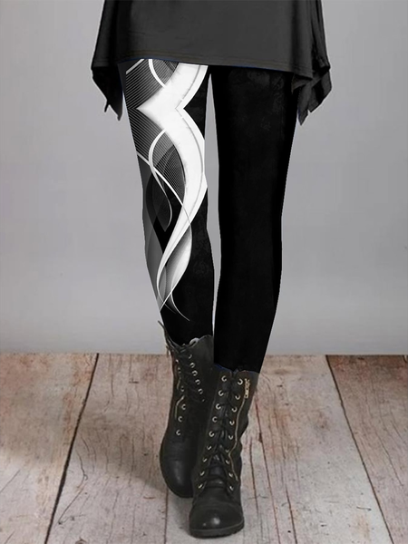 

Casual Color Block Long Leggings, Black, Leggings