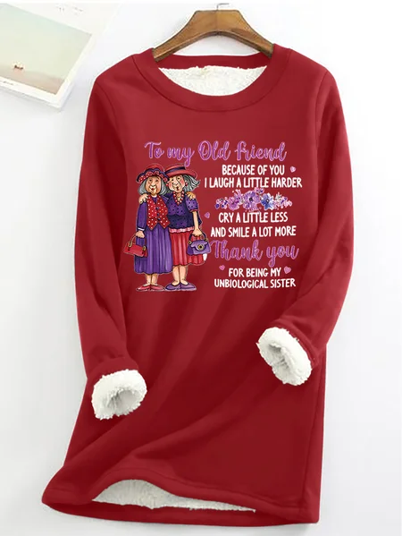 

Women's Funny Old Friend Smile A Lot More Graphic Printing Text Letters Casual Fleece Sweatshirt, Red, Hoodies&Sweatshirts