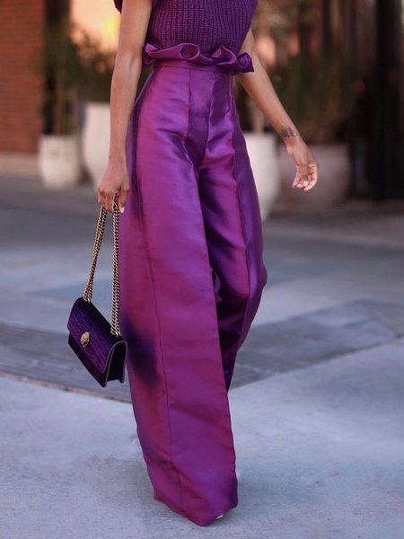 

Regular Fit Plain Urban Fashion Pants, Purple, Pants