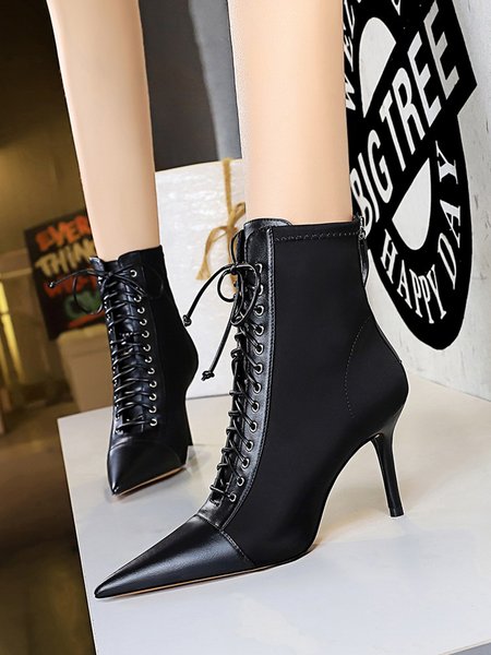 

Women Minimalist Paneled Stretch Stiletto Heel Fashion Boots, Black, Boots