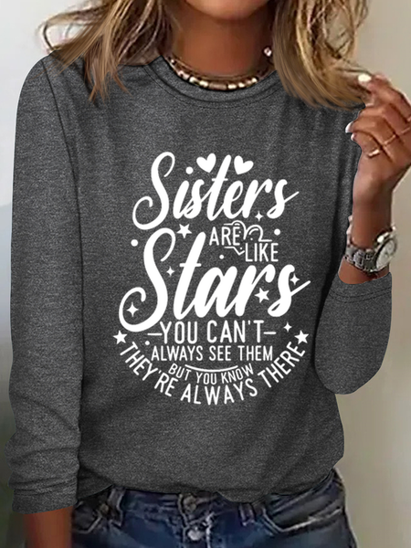 

Funny Sisters Text Letters Casual Long Sleeve Shirt, Gray, Long sleeves