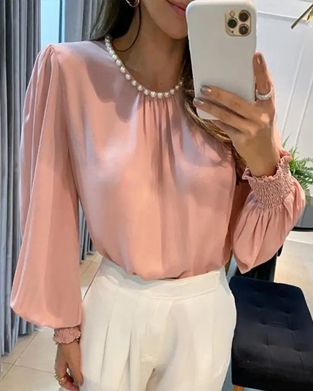 

Loose Plain Elegant Shirt, Pink, Shirts & Blouses