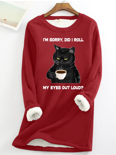 

Funny Letter Sorry Did I Roll My Eyes Out Loud Cat Casual Crew Neck Long Sleeve Shirt, Red, Hoodies&Sweatshirts