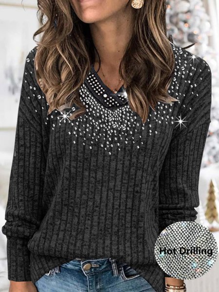 

Plain Casual Hot Drilling Shirt With No, Gray, Blouses & Shirts