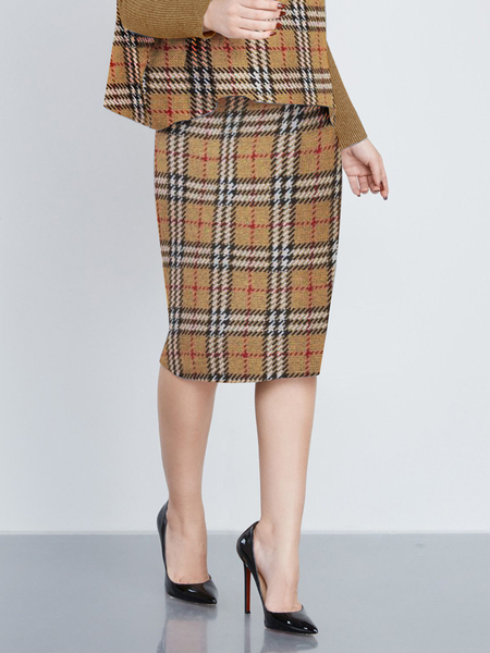 

Medium Elasticity Urban Regular Fit Plaid Midi Skirt, As picture, Skirts