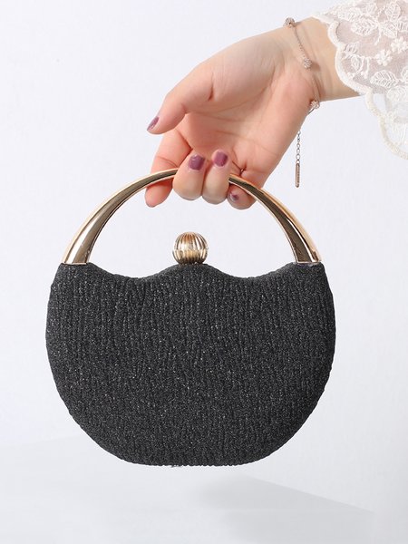 

Luxury Glitter Round Pleated Wedding Clutch Bag Women Party Handbag, Black, Women's Bags