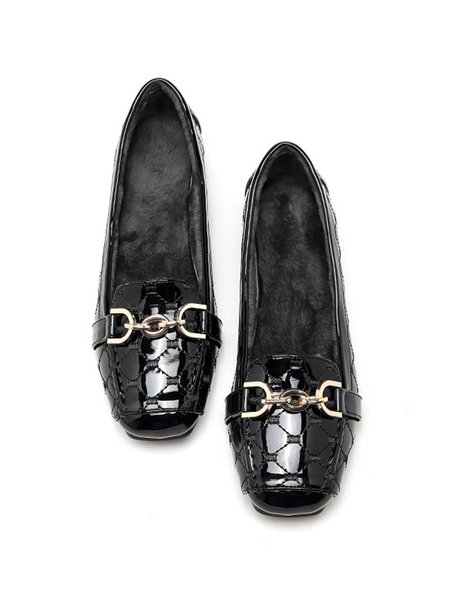 

Metal Decor Embroidery Plaid Urban Warm Lined Shallow Shoes, Black, Flats