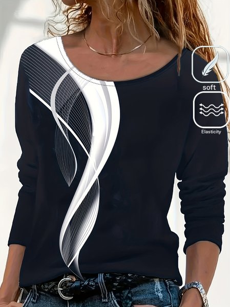 

Casual Color Block Crew Neck Long Sleeve T-shirt, Black, T-shirts