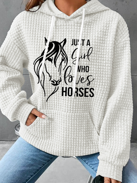 

Women's Just A Girl Who Loves Horses Print Hoodie Casual Hoodie, White, Hoodies&Sweatshirts