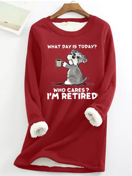 

Women's What day is today Who cares I’m retired Casual Crew Neck Fleece Sweatshirt, Red, Hoodies&Sweatshirts
