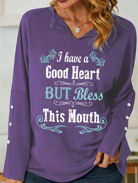 

Women's Attitude I Have a Good Heart But Bless This Mouth Cotton-Blend Shawl Collar Casual Sweatshirt, Deep purple, Hoodies&Sweatshirts