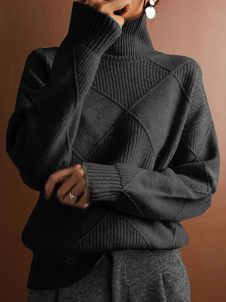 

Women Cable Knit Turtleneck Sweater Winter Pullover, Black, Sweaters