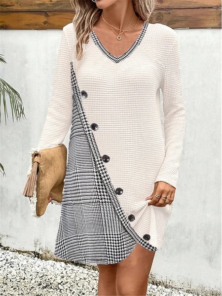 

Loose Casual Plaid Dress, White, Mini Dresses