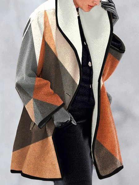 

Casual Shawl Collar Loose Color Block Coat, Orange red, Coats
